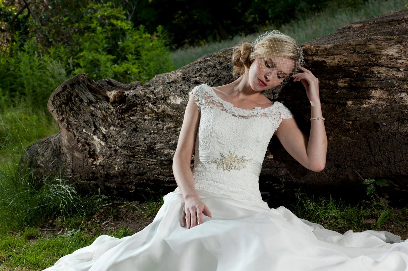 Bride by the log